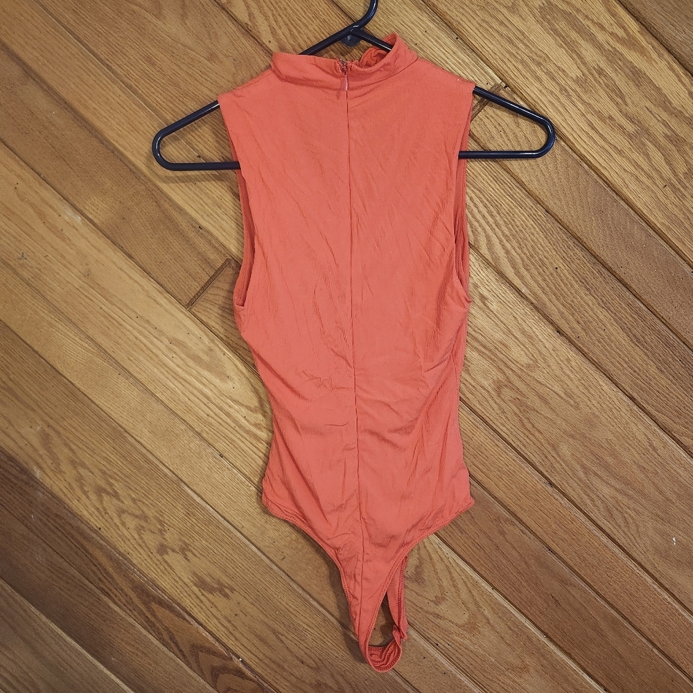 Forever 21 Light Red Orange Vertical Striped High Neck CrissCross Small Bodysuit - Picture 7 of 10